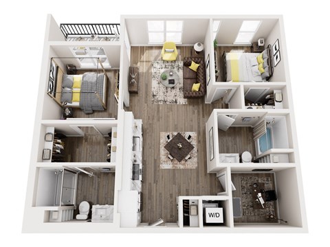 Floor plan for 2 beds, 2 baths, 1044 sqft